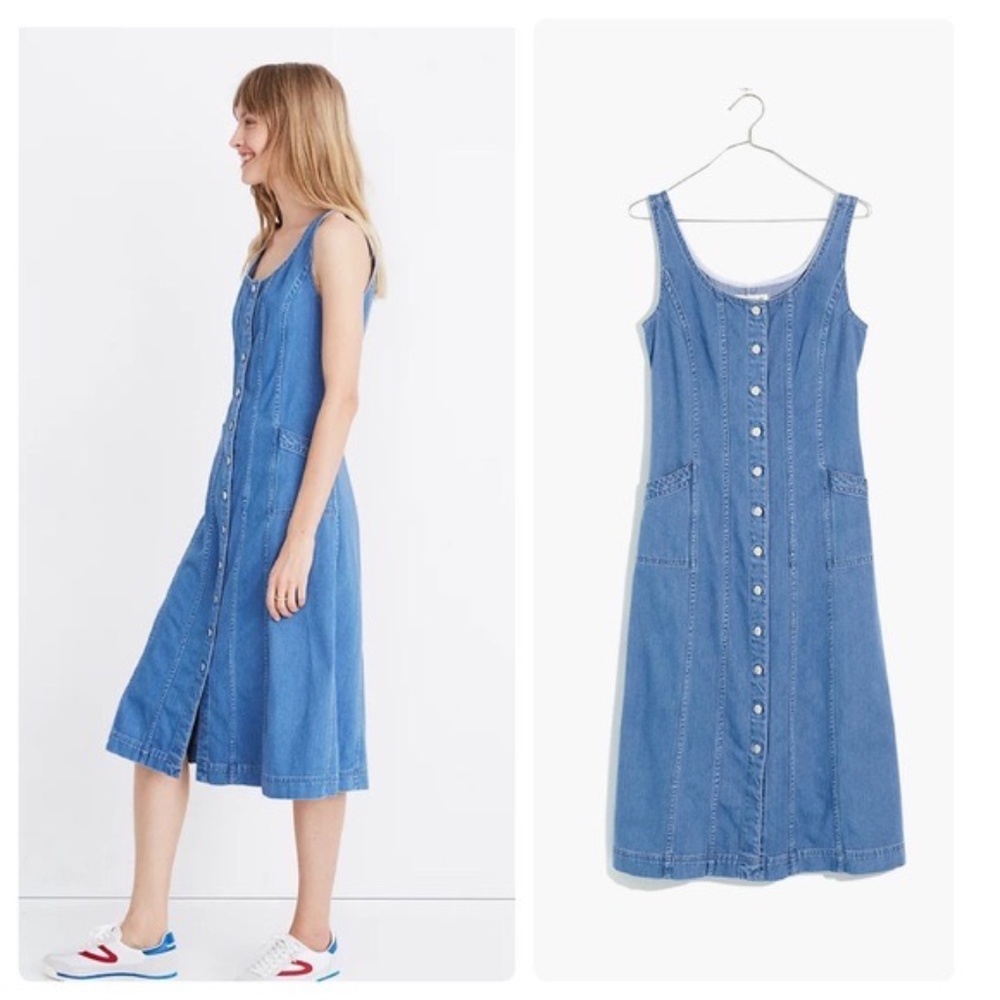 Madewell Denim Button-Front Jumper Midi Dress